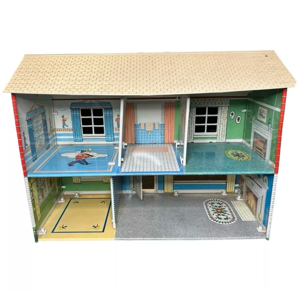 Vintage Marx 2 story colonial tin/litho 5 room dollhouse
